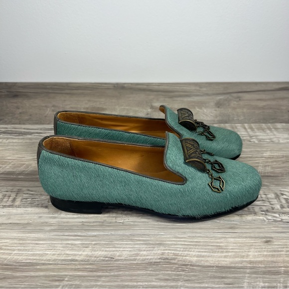 Cobra Society Teal Blue-Green Calf Hair Embellished Loafers - Size 6 - Picture 3 of 10